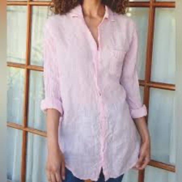 CP Shades Women's Sz Small Tunic Shirt Blouse Top Pink Linen Button - Picture 1 of 14